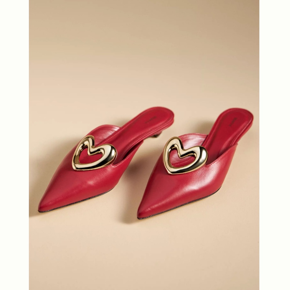Maeve Red Mules with Heart Detail